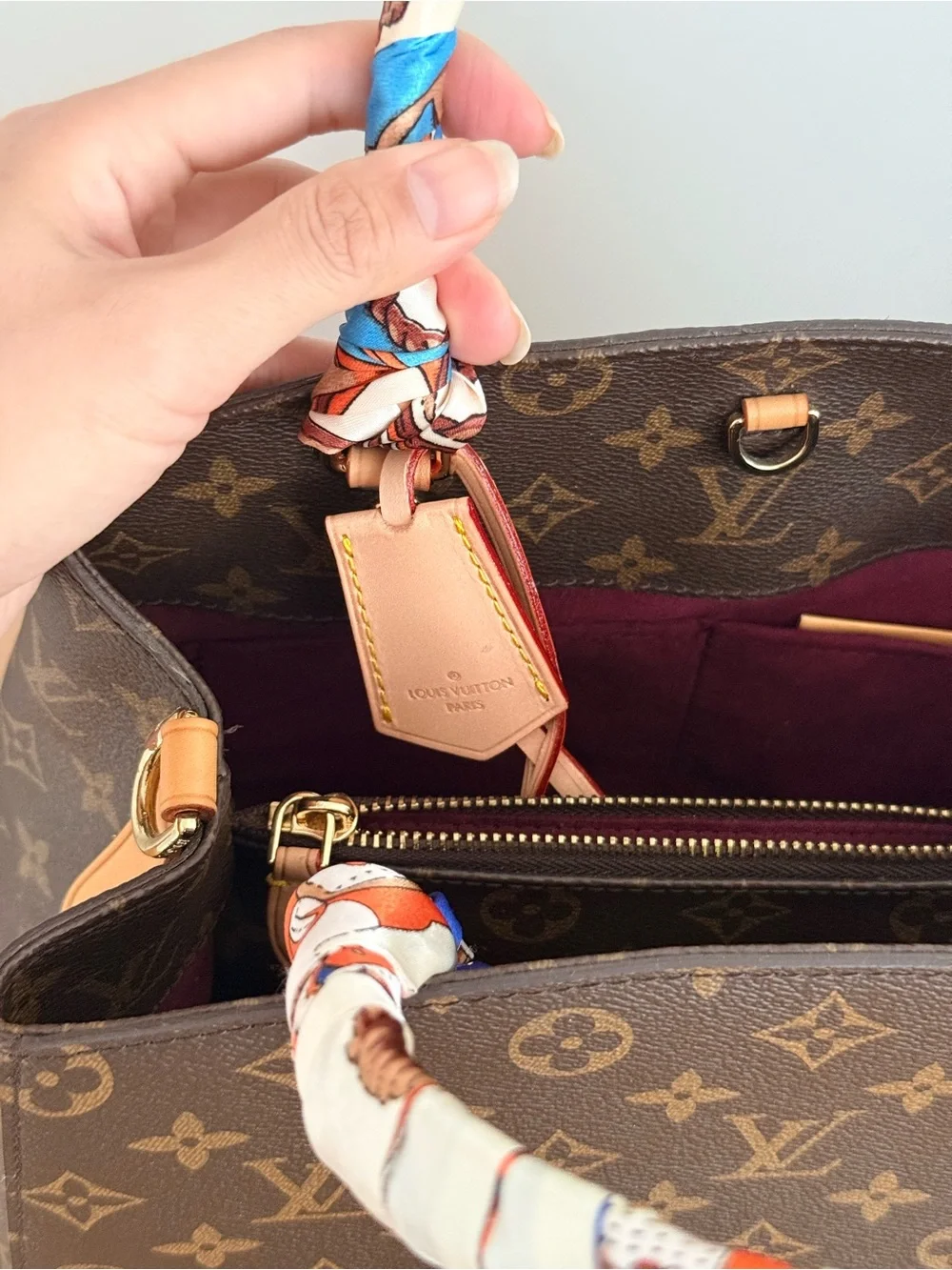 Louis Vuitton Brown Monogram Canvas Satchel with Scarf-Wrapped Handles